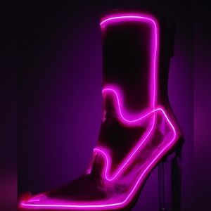 AZALEA WANG BOOTS LIGHT UP ORANGE 6.5 OR PINK 6 CLEAR SEE THROUGH SIZE NEW